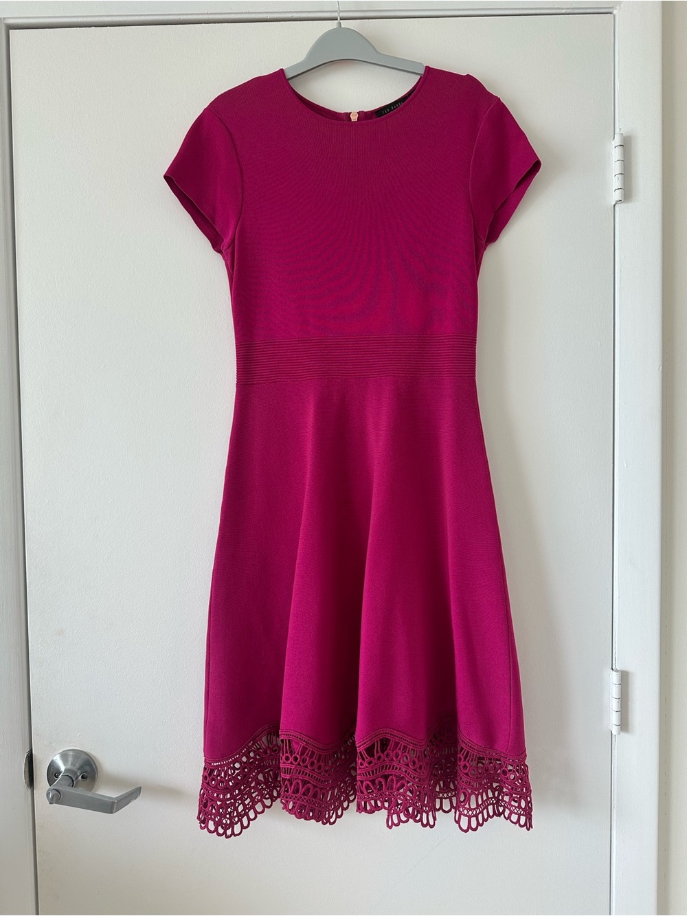 Ted Baker Fuchsia Fit-and-Flare Midi Dress with Lace Hem